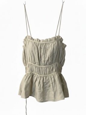 Zara Light Beige Smocked Peplum Cami Top